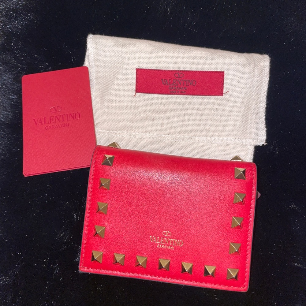 Valentino Stud Wallet - Red with Dustbag